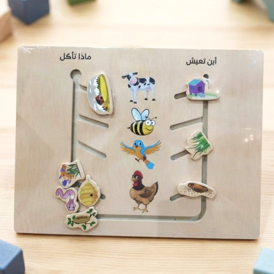 بزل طعام ومسكن الحيوانات الخشبية