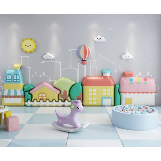 ديكور الحائط الكبير - المدينة الملونة  WALL DICORATION LARGE COLORFUL CITY مقاس :W280cmxH100cmcmx3cm